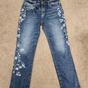 Driftwood Jeans Womens 32 Blue Audrey High Rise Embroidered Floral Flowers Birds